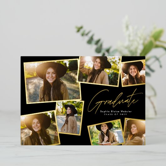 Modernes, trendiges Diplom 7 Foto Abschluss Folieneinladung (Stehend vorne)