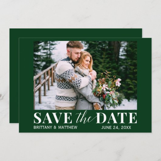 Modernes trendiges Foto Forest Green Save The Date (Vorne/Hinten)