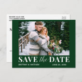 Modernes trendiges Foto Forest Green Save the Date Postkarte (Vorne/Hinten)