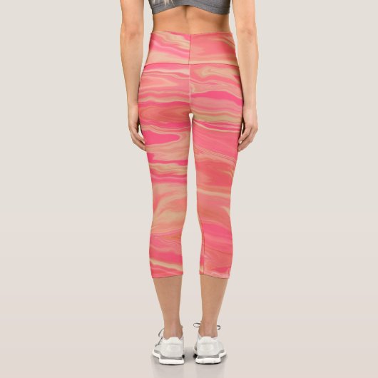 Modernes, trendiges Gelb und Rosa Capri Leggings (Rückseite)