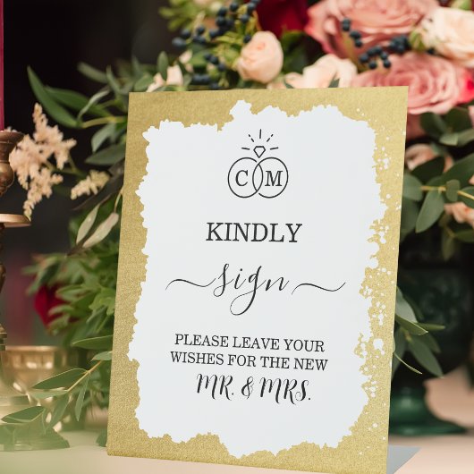 Modernes, trendiges Gold Frame Wedding Gästebuch Sockelschild