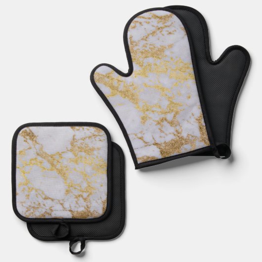Modernes, trendiges Gold-Glitzer-Marmor Ofenhandschuh & Topflappen-Set (Vorderseite/Rückseite)
