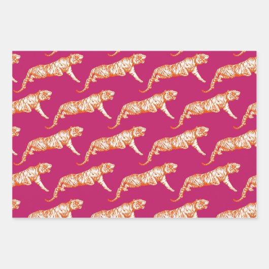 Modernes, trendiges, helles Orange Tiger Hot Pink Geschenkpapier Set (Vorderseite 2)