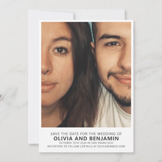 Modernes trendiges, muffiges Typografie-Foto Weddi Save The Date (Vorderseite)