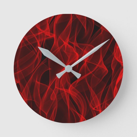 Modernes, trendiges Neon Red Curvy Line Abstraktes Runde Wanduhr (Vorderseite)