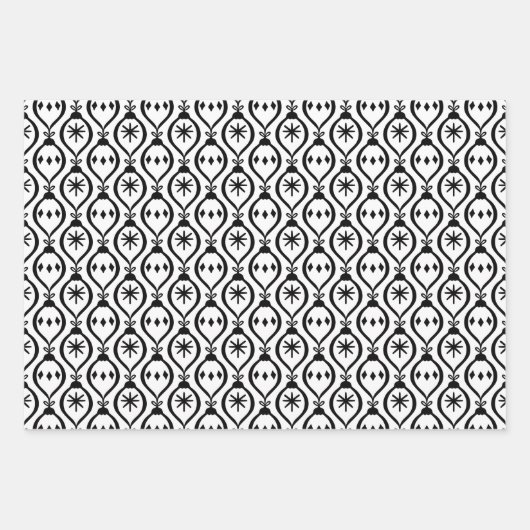 Modernes trendiges Retro Schwarzes Holiday Ornamen Geschenkpapier Set (Vorderseite)
