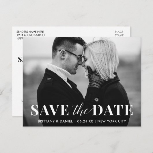 Modernes, trendiges, Save the Date Schwarz-Weiß-Fo Postkarte (Vorne/Hinten)