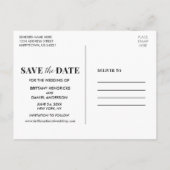 Modernes, trendiges, Save the Date Schwarz-Weiß-Fo Postkarte (Rückseite)