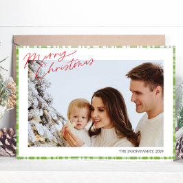 Modernes, trendiges, schlichtes grünes Karo Karier Feiertagskarte