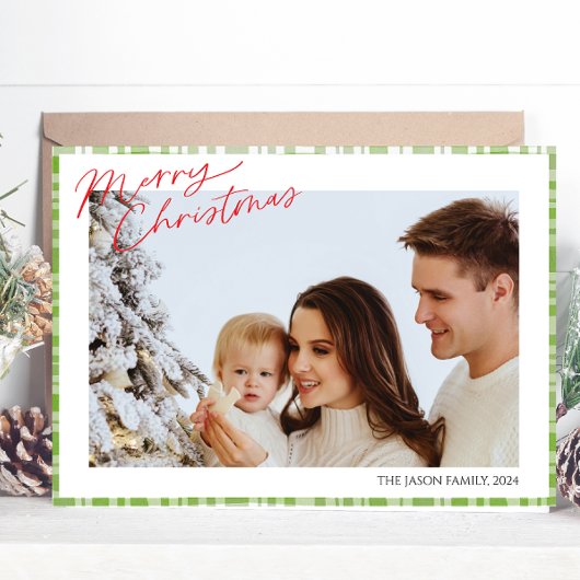 Modernes, trendiges, schlichtes grünes Karo Karier Feiertagskarte