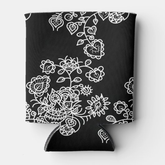 Modernes, trendiges Schwarz-Weiß-Spitzen-Muster Dosenkühler (Vorderseite)