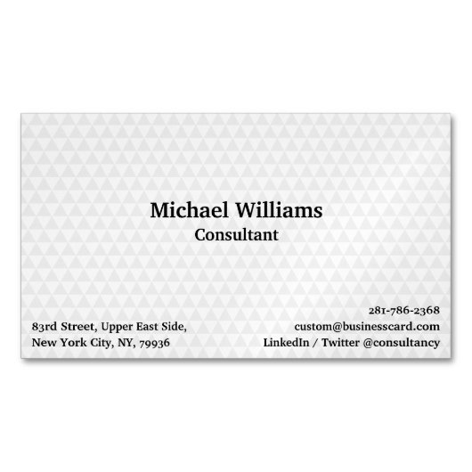 Modernes, trendiges, weißes geometrisches Muster E Magnetische Visitenkarte (Vorderseite)