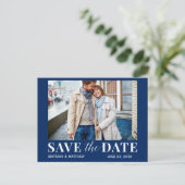 Modernes trendisches Foto Navy Blue Save the Date Postkarte (Stehend Vorderseite)