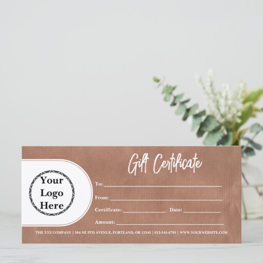 Modernes trendisches Logo | Rustic Kraft Gift Cert (Stehend Vorderseite)