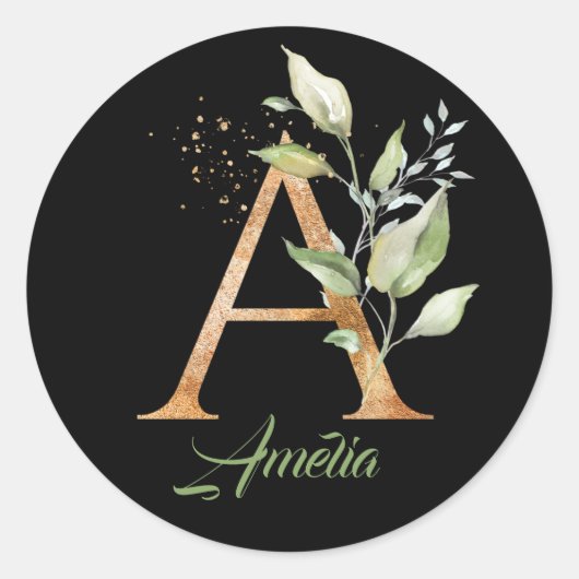 Modernes Trendmodell Eine monogramm-grüne und gold Runder Aufkleber (Vorderseite)