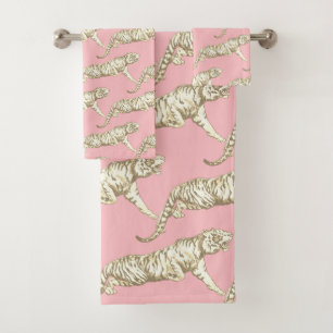 Modernes, trendrosa, beige Tigermuster Badhandtuch Set