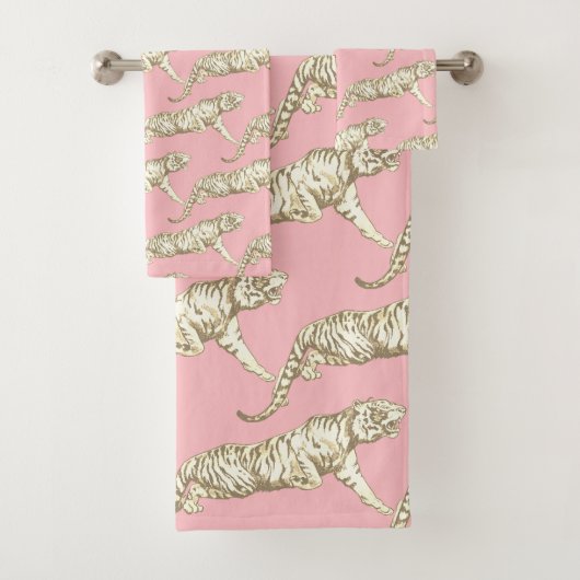 Modernes, trendrosa, beige Tigermuster Badhandtuch Set (Insitu)