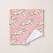 Modernes, trendrosa, beige Tigermuster Badhandtuch Set (Waschlappen)