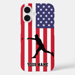 Modernes, trendy American Flag Baseball Personalis iPhone 16 Hülle