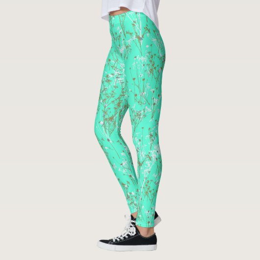 Modernes Trendy Aqua Blue Wildblume Pattern Leggings (Links)