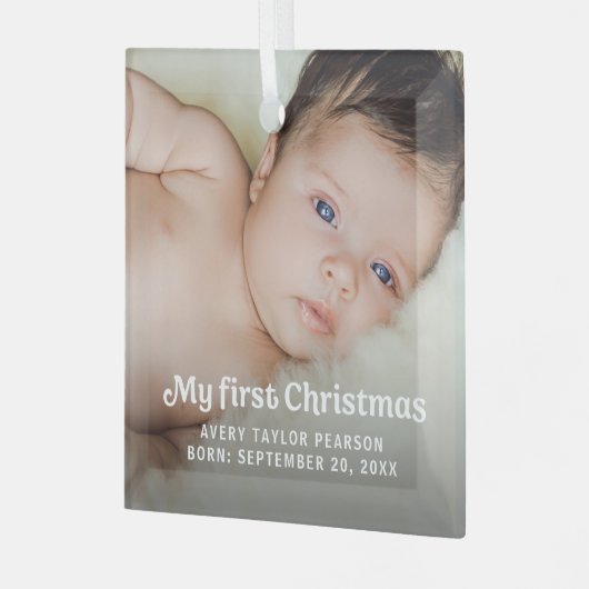 Modernes trendy Baby's erstes Weihnachts-Custom-Fo Ornament Aus Glas (Vorderseite links)
