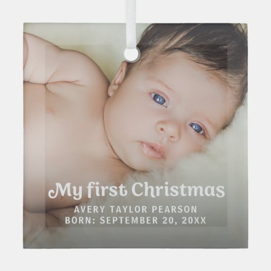 Modernes trendy Baby's erstes Weihnachts-Custom-Fo Ornament Aus Glas (Vorderseite)