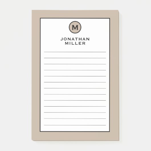 Modernes, trendy Beige Monogram Post-it Klebezettel (Vorderseite)