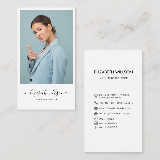 Modernes trendy Beruflich Script Vertical Foto Visitenkarte (Vorne/Hinten)