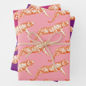 Modernes, trendy Bright Orange Tiger Pink Lila Geschenkpapier Set (Beispiel)