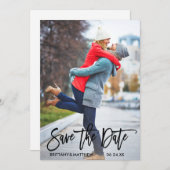 Modernes trendy Brush Script Couple Foto Save The Date (Vorne/Hinten)