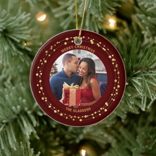 Modernes, trendy Christmas Dark Gold Accent Couple Keramik Ornament (Baum)