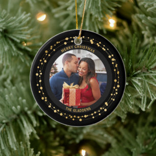 Modernes, trendy Christmas Dark Gold Accent Couple Keramik Ornament