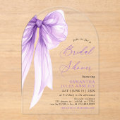 Modernes Trendy Coquette Lila Bow Brautparty Acryleinladungen (Vorderseite)
