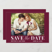 Modernes trendy Foto Burgundy Save The Date (Vorne/Hinten)