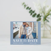 Modernes Trendy Foto Dusty Blue Save the Date Postkarte (Stehend Vorderseite)