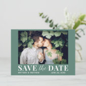 Modernes Trendy Foto Eukalyptus Green Save The Date (Stehend Vorderseite)
