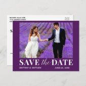 Modernes trendy Foto Save the Date Lila Postkarte (Vorne/Hinten)