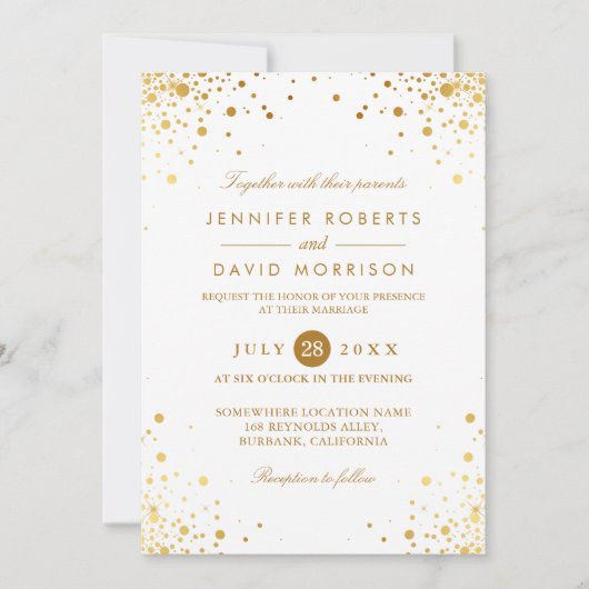 Modernes trendy Gold Confetti Dots Wedding Foto Einladung (Vorderseite)