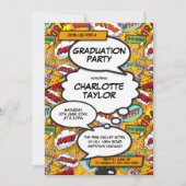 Modernes Trendy Graduation Party Fun Comic Book Einladung (Vorderseite)