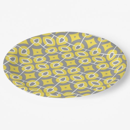 Modernes, trendy graues und weißes Mosaikmuster Pappteller (Schrägansicht)