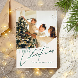 Modernes trendy Green Frohe Weihnachtsfamilie Foto Feiertagskarte