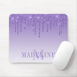 Modernes, trendy Lila Glitzer Monogram Mousepad