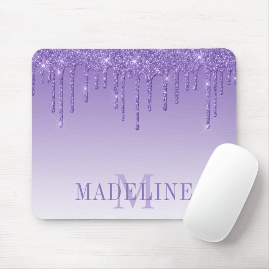Modernes, trendy Lila Glitzer Monogram Mousepad (Mit Mouse)