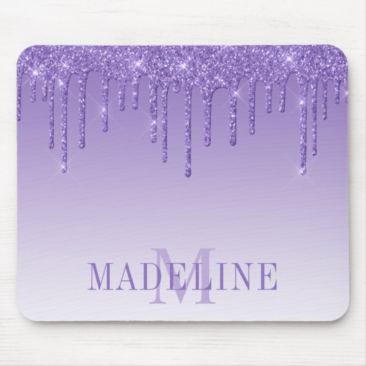 Modernes, trendy Lila Glitzer Monogram Mousepad (Vorne)