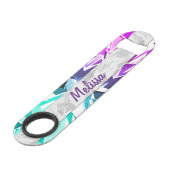 Modernes Trendy Lila und Aquamarines Fraktal Geo M Speed Flaschenöffner (Vorderseite Schrägansicht)