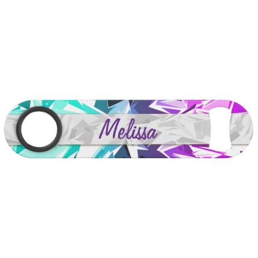 Modernes Trendy Lila und Aquamarines Fraktal Geo M Speed Flaschenöffner (Vorderseite (Horizontal))