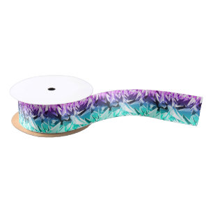 Modernes Trendy lila und aquamarines Fraktal Geo Satinband