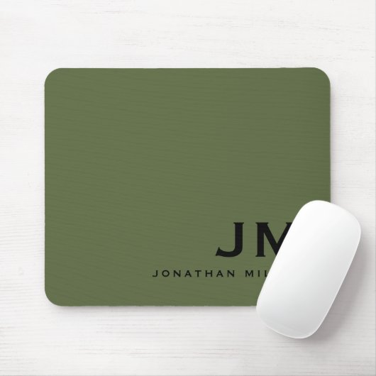 Modernes, trendy Minimal Monogram Olive Mousepad (Mit Mouse)