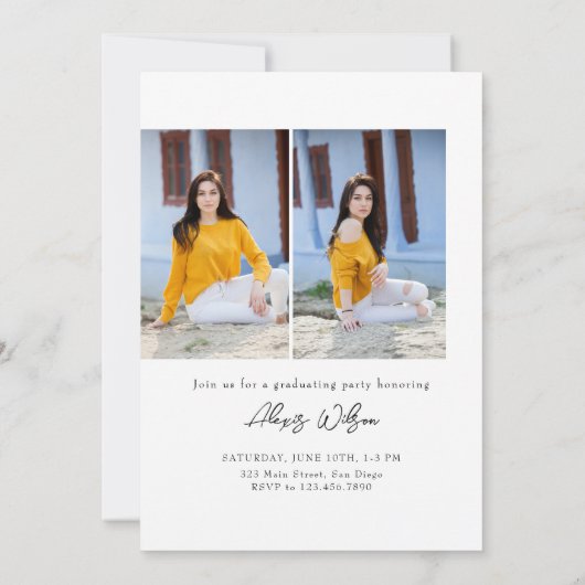 Modernes Trendy Minimalistisch 3 Foto Abschluss Einladung (Rückseite)