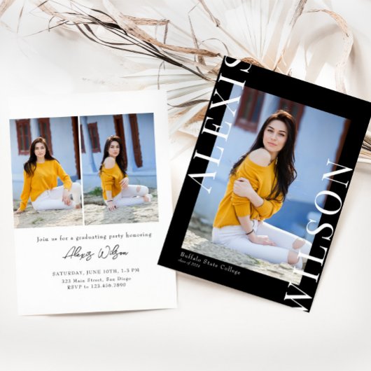 Modernes Trendy Minimalistisch 3 Foto Abschluss Einladung